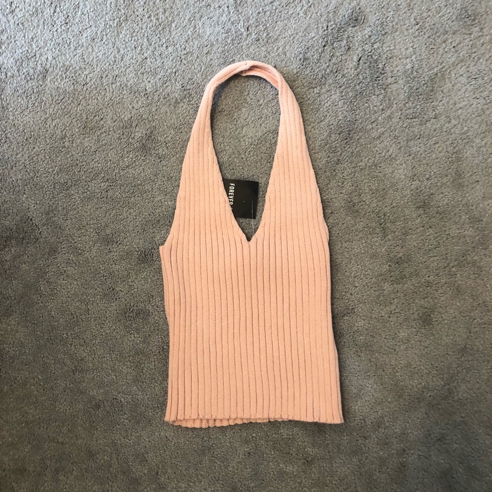 Pink halter knit crop top